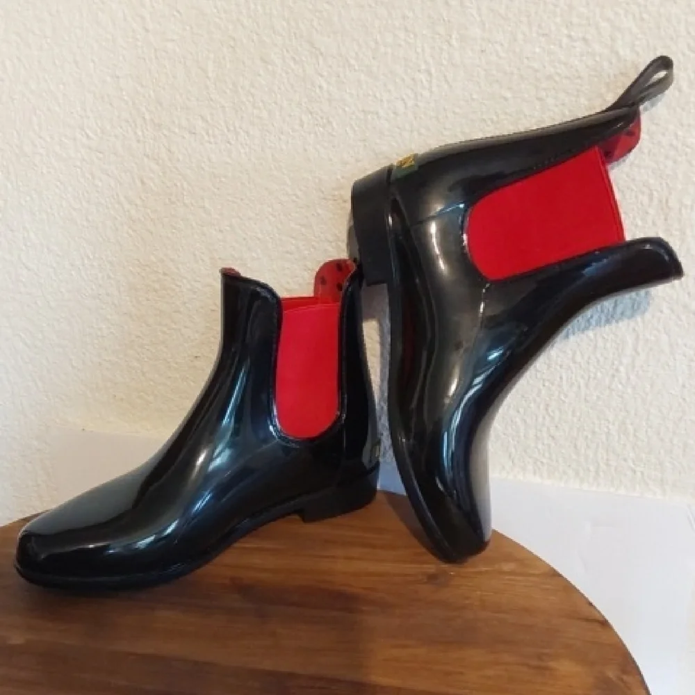 Ralph Lauren| Womens Black/ Red Preppy Mod Short Rubber Rain Boots Sz.7
